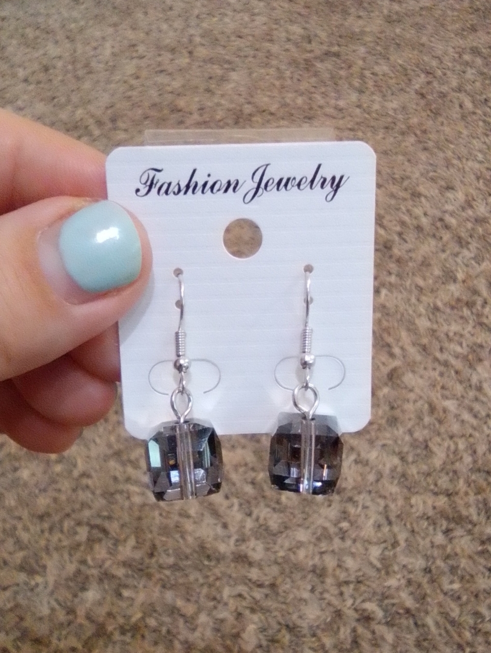 Fashion Jewelry  Faceted Cube Drop Earrings